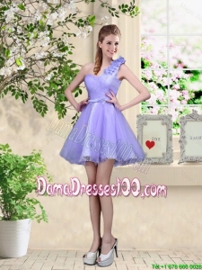 Elegant A Line Hand Made Flowers Bridesmaid Dresses with One Shoulder