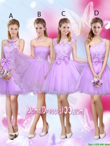 Sophisticated A Line Lavender Wholesales Dama Dresses with Lace and Bowknot