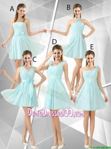 2016 Beautiful A Line Ruched Wholesales Dama Dresses in Light Blue
