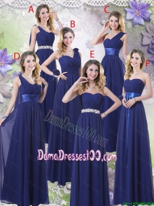 2016 New Style Empire Floor Length Wholesales Dama Dresses in Navy Blue