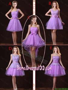 2016 Popular Laced Lilac Wholesales Dama Dresses with A Line