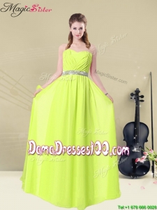 2016 Spring Hot Sale Empire Sweetheart Belt Dama Dresses in Yellow Green