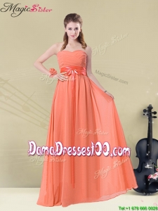 Inexpensive Empire Sweetheart Dama Dresses with Ruching and Belt for Fall