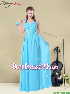 2016 Beautiful Straps Empire Dama Dresses with Ruching and Belt