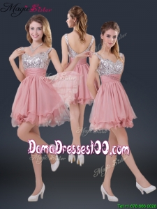Hot Sale Mini-length Straps Paillette Dama Dresses for 2016