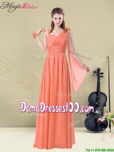 Low price Empire Straps Dama Dresses with Ruching and Belt