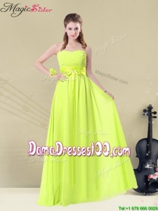2016 Fashionable Sweetheart Belt Long Dama Dresses in Yellow Green