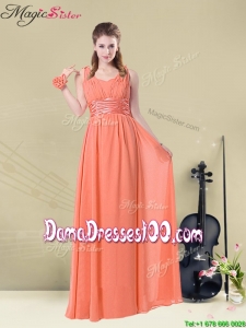 Fall Lovely Straps Floor Length Dama Dresses with Ruching and Belt for 2016