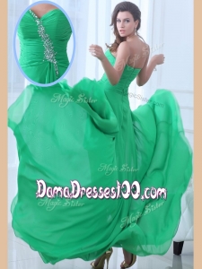 2016 Best Sweetheart High Low Green Affordable Dama Dressess with Beading