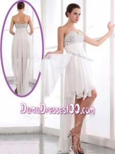 Most Popular Sweetheart High Low Beading Affordable Dama Dresses in White