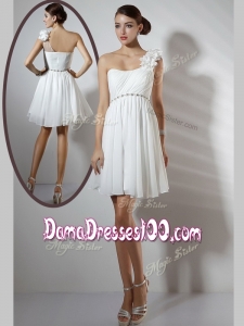 Simple Empire One Shoulder Short Beautiful Dama Dresses in White