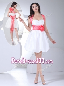 Cheap Straps Hand Made Flowers Short Beautiful Dama Dresses in White