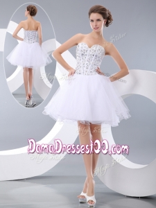 Fashionable White Short Beautiful Dama Dresses with Beading for Cocktail