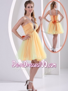 2016 Beautiful Straps Mini Length Beading Dama Dresses for Quinceanera