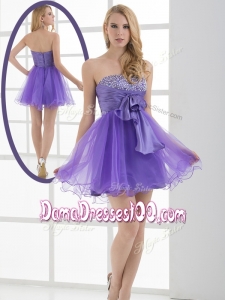Beautiful Sweetheart Eggplant Purple Short Dama Dresses for Quinceanera with Beading