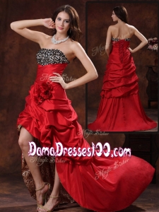Gorgeous High Low Strapless Cute Dama Dresses With Hand Made Flowers