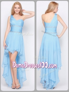 Inexpensive One Shoulder High Low Dama Dresses for Quinceanera with Beading