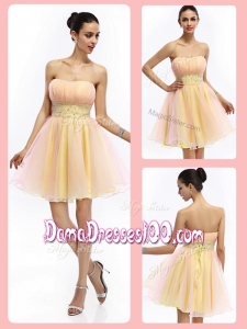 Lovely Short Strapless Lace Up Dama Dresses for Quinceanera with Beading and Ruching