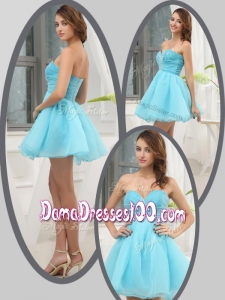 Lovely Sweetheart Beading Short Junior Dama Dresses in Aqua Blue for Homecoming