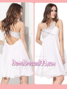 Pretty Short One Shoulder Beading Beautiful Dama Dresses in White