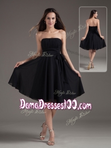 Simple Empire Strapless Knee Length Sash Black Beautiful Dama Dresses
