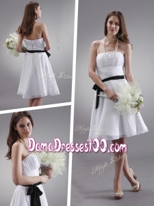 Cheap Strapless Sashes Knee Length Wholesales Dama Dress in White