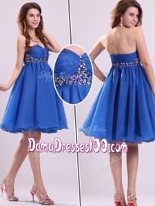 Classical Short Sweetheart Beading Wholesales Dama Dress in Blue