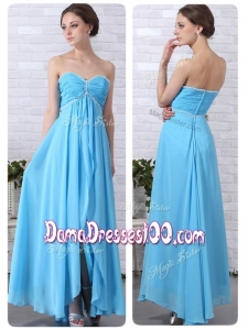 Pretty Empire Sweetheart Slit Wholesales Dama Dress in Aqua Blue