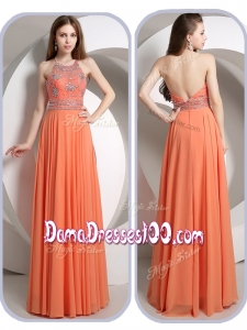 Romantic Empire Halter Top Orange Wholesales Dama Dress with Beading