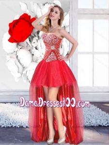 2016 Affordable Red High Low Dama Dresses with A Line