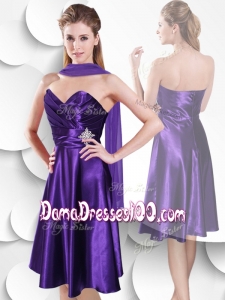 2016 Perfect Empire Sweetheart Elastic Woven Satin Dama Dresses with Beading and Ruching