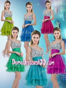 2016 Pretty Straps Short Dama Dresses with Sequins for Fall