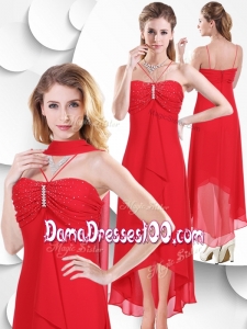 2016 Sweet Spaghetti Straps High Low Red Dama Dresses with Beading