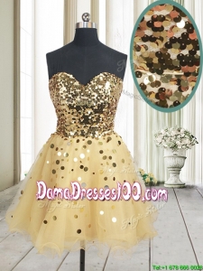 Best Selling Sequined Bodice Zipper Up Organza Dama Dress in Champagne