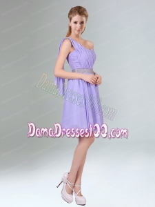 2015 Sassy Beaded and Ruched Short Dama Dress in Lavender