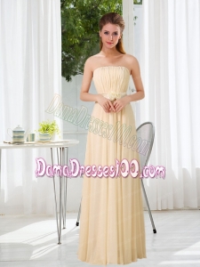 Empire Strapless Ruching and Belt Dama Dress with Floor Length
