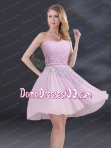 A Line Sweetheart Dama Dress with Ruhing and Belt