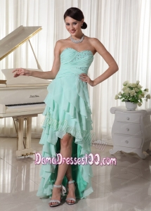 Apple Green Chiffon Layered High Low Dama Dress With Sweetheart Empire Beading and Ruch Decorate Up Bodice