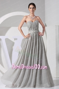 Appliques With Beading Decorate Bodice Grey Chiffon Floor-length Sweetheart Neckline 2013 Dama Dress