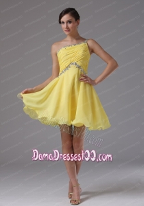 Custom Made One Shoulder and Yellow For Dama Dress With Ruched and Beading In Bear Valley California
