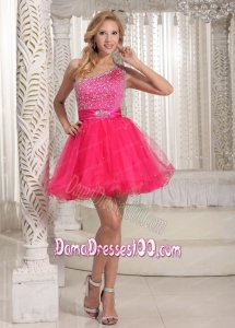 One Shoulder Beaded Decorate Bust Sweet Dama Dress With Hot Pink In Texas