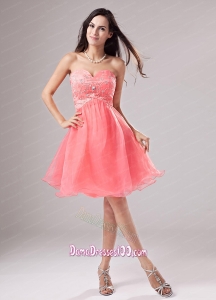 Sweetheart A-Line Organza Beading Mini-length Dama Dress Watermelon