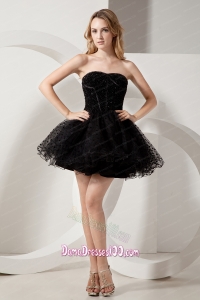 Black A-line Strapless Beading Short Dama Dress Mini-length Organza