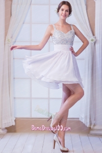 White A-line Straps Mini-length Chiffon Beading Dama Dress