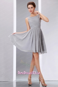 Pretty Grey Dama Dress A-line Scoop Knee-length Chiffon Ruch