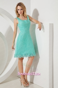 Turquoise A-line / Pricess Square Dama Dress Mini-length Lace
