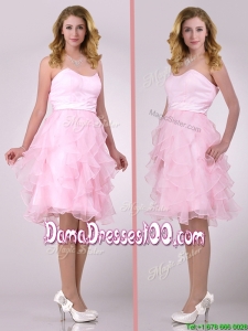 Lovely Empire Baby Pink Knee Length DamaDress with Ruffles