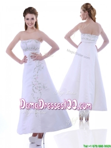 Elegant Ankle Length White Dama Dress with Embroidery and Beading