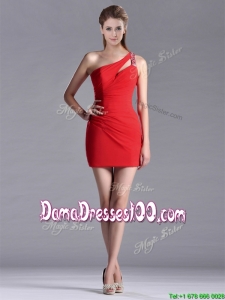 New Arrivals Side Zipper One Shoulder Red Dama Dress with Beading