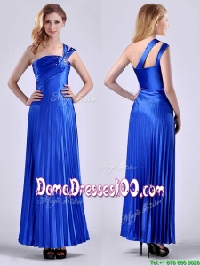 Discount Royal Blue Ankle Length Dama Dress with Beading and Pleats